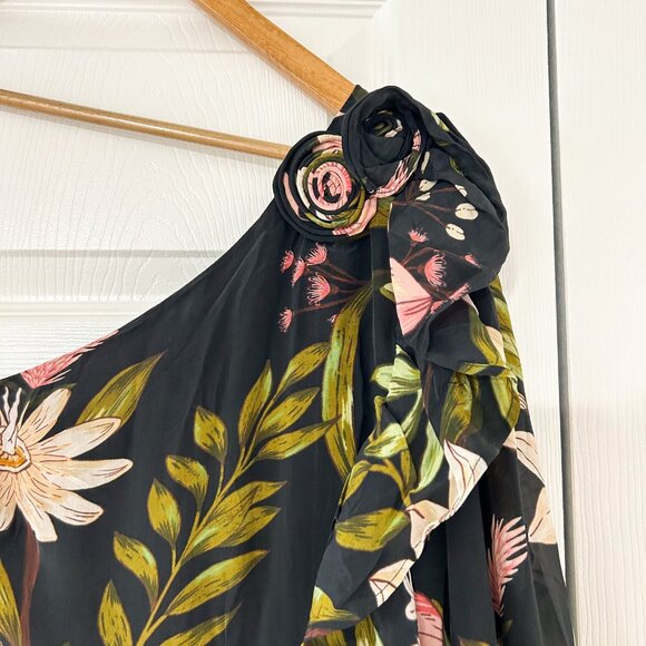 NWOT Farm Rio Black Surreal Flowers One-Shoulder Maxi Dress XS - Picture 5 of 12